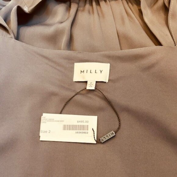 Milly NWT ‘Sherrie’ Mock Neck Long Sleeve Silk Mini Dress in Gray Size 2 - Picture 2 of 2